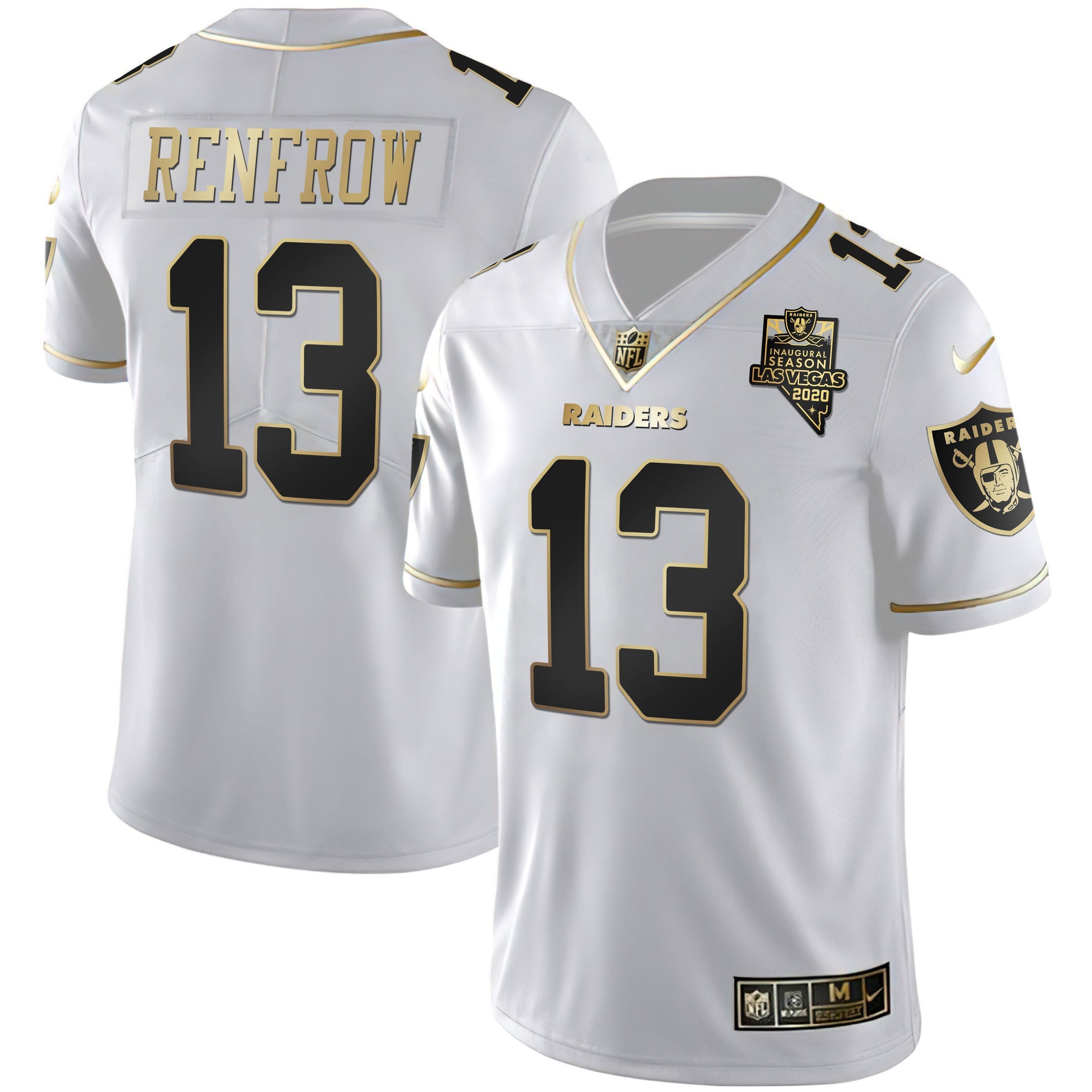 Raiders Inaugural Season Patch Gold & Split – All Stitched – White Gold – Hunter Renfrow Jersey