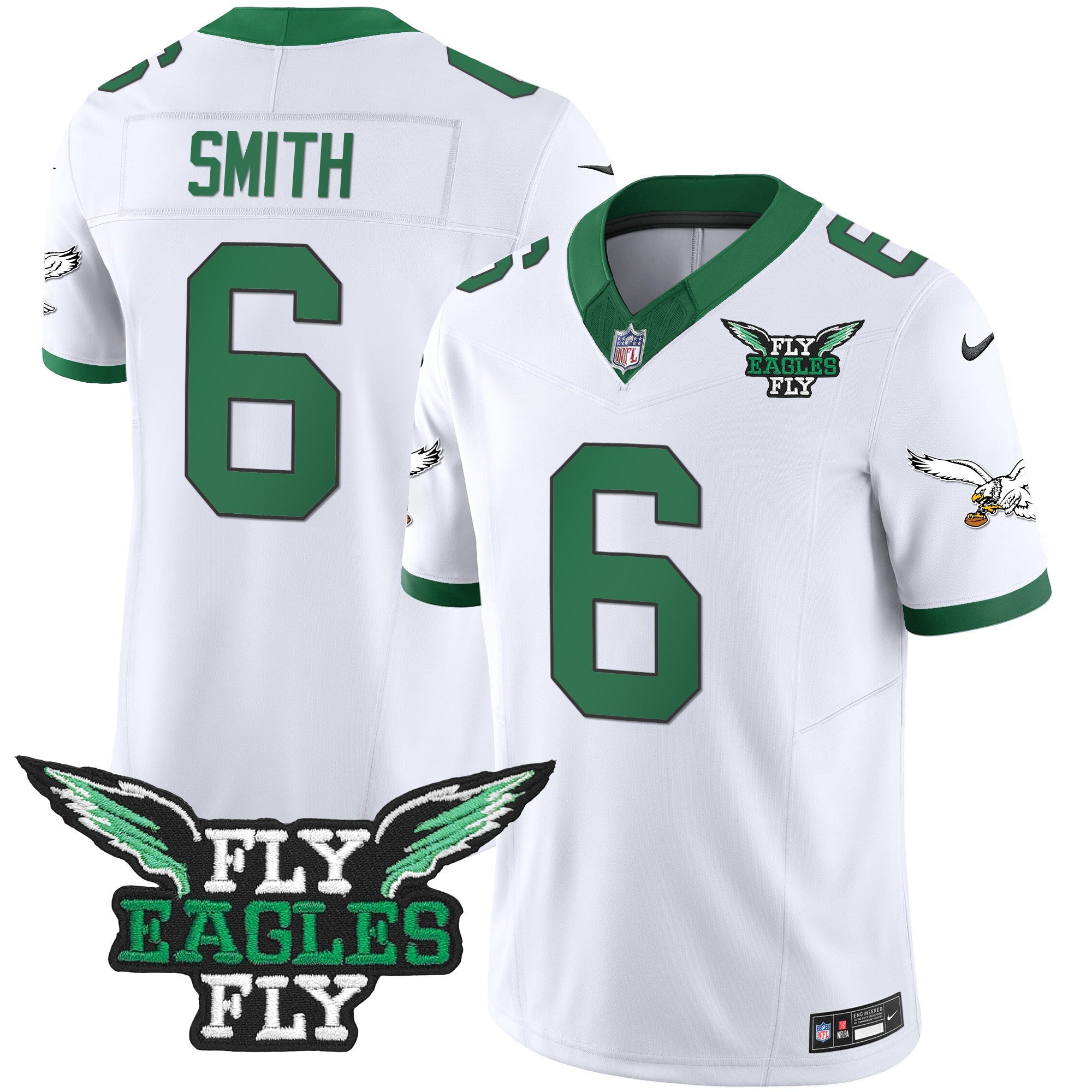 Fly Eagles Fly Patch Throwback Kelly Green Vapor Jersey – All Stitched – Kelly White – DeVonta Smith Jersey