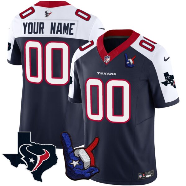 Houston Texans Hand Sign Throwing Up The H Vapor Custom Jersey – All Stitched – Navy Alternate Jersey