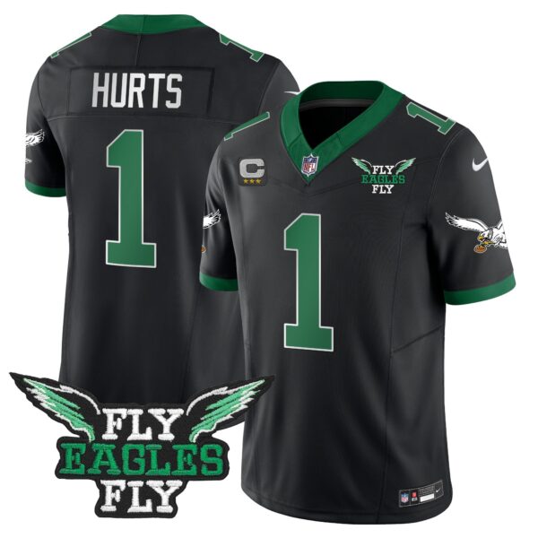 Fly Eagles Fly Patch Throwback Kelly Green Vapor Jersey – All Stitched – Black – Jalen Hurts Jersey
