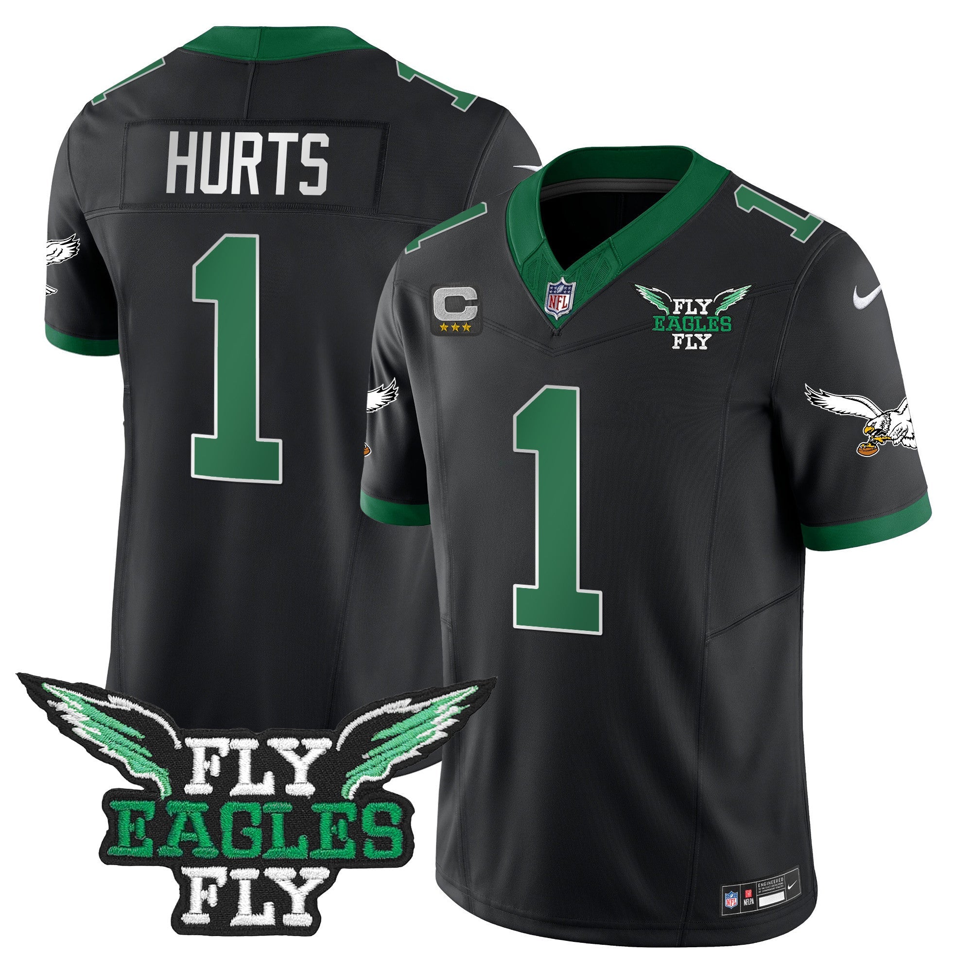 Fly Eagles Fly Patch Throwback Kelly Green Vapor Jersey – All Stitched – Black – Jalen Hurts Jersey