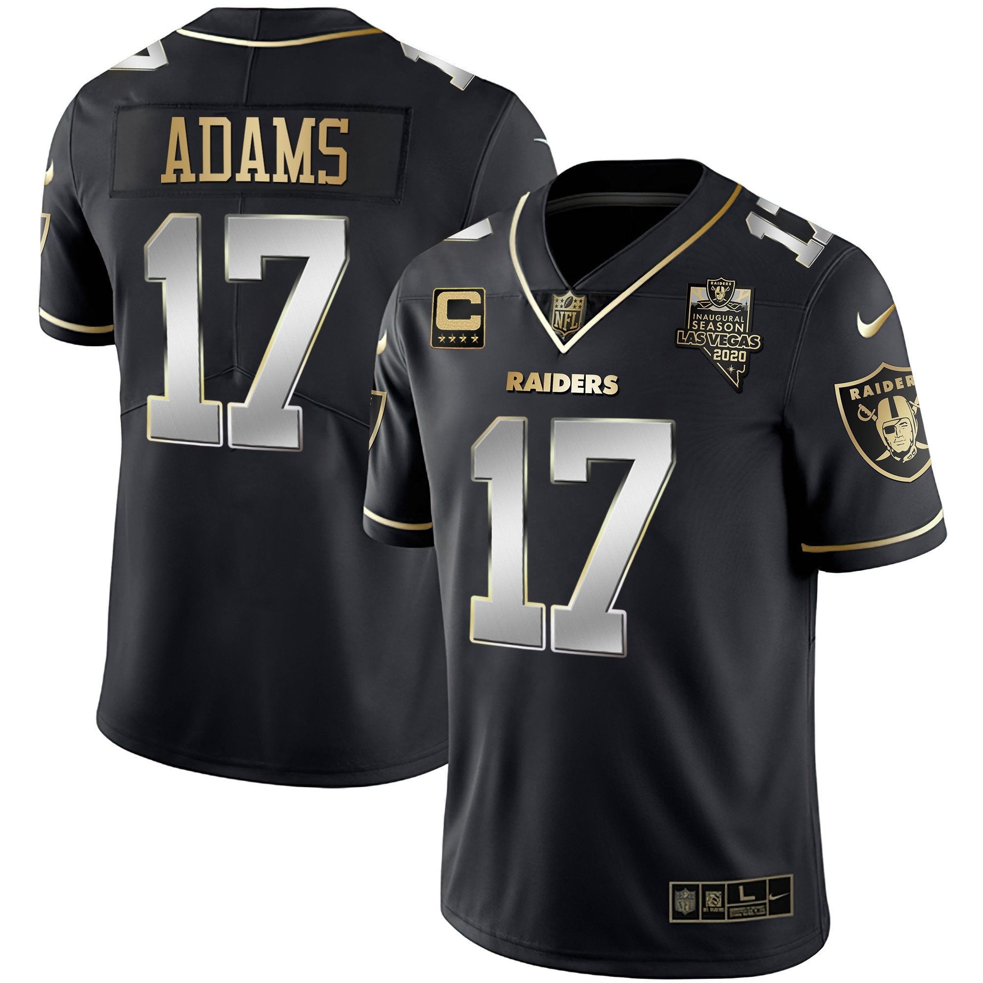 Raiders Inaugural Season Patch Gold & Split – All Stitched – Black Limited – Davante Adams Jersey