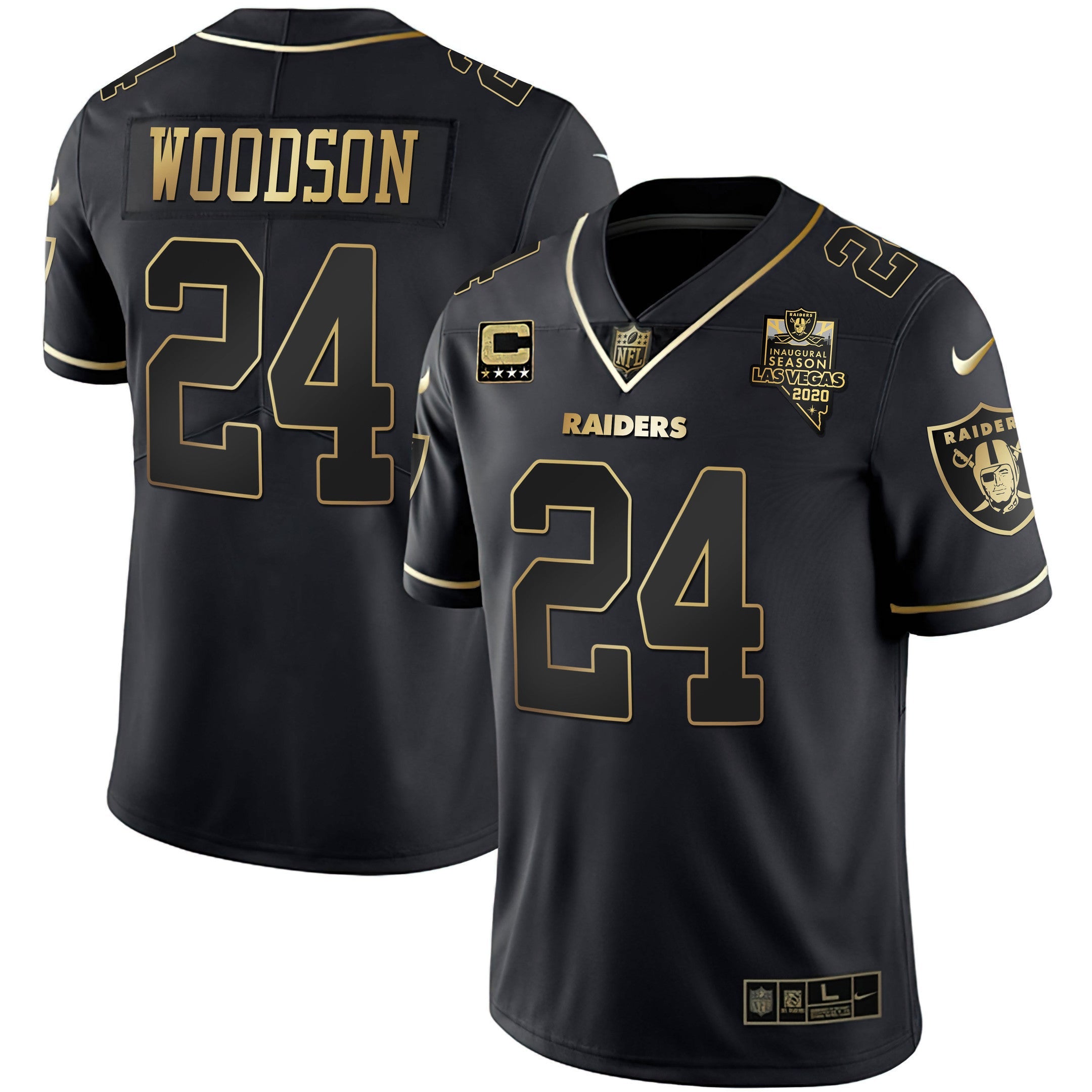 Raiders Inaugural Season Patch Gold & Split – All Stitched – Black Gold – Charles Woodson Jersey