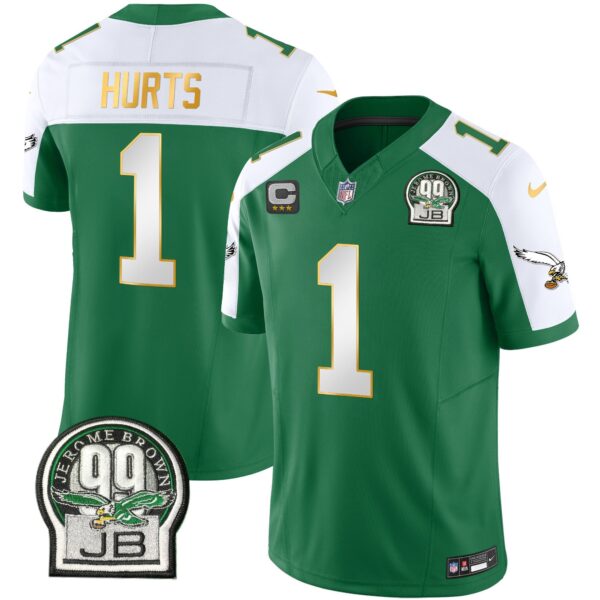 Eagles Jerome Brown Patch Kelly Green Gold Trim Jersey – All Stitched – Kelly Alternate – Jalen Hurts Jersey