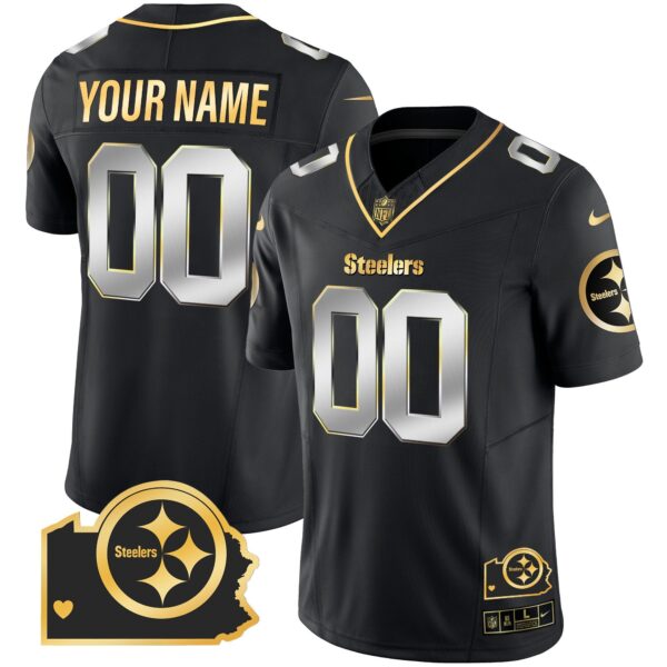 Steelers Home Patch Gold Vapor Custom Jersey – All Stitched – Black Limited Jersey
