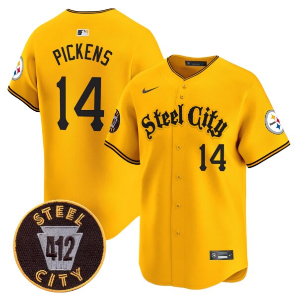 Steelers 412 Patch Vapor Premier Limited Jersey – All Stitched – Gold – George Pickens Jersey