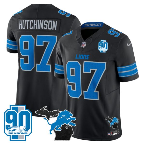 Detroit Lions 2024 Michigan & 90th Year Patch Vapor Jersey – All Stitched – Black – Hutchinson Jersey
