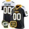 Packers 13 Time World Champions & Home Patch Vapor Limited Custom Jersey – All Stitched – Black Alternate Jersey