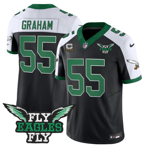 Fly Eagles Fly Patch Throwback Kelly Green Vapor Jersey – All Stitched – Black Alternate – Brandon Graham Jersey