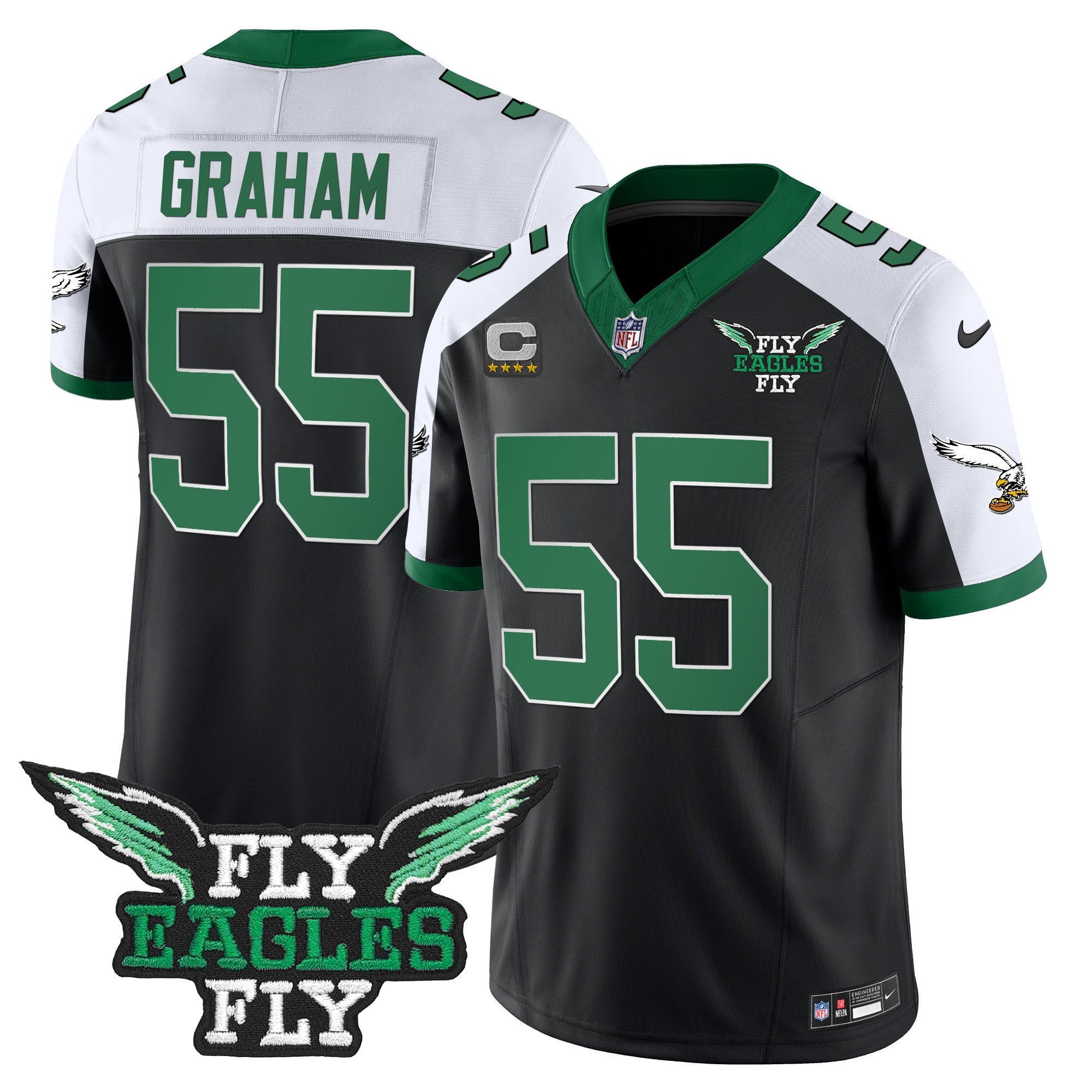 Fly Eagles Fly Patch Throwback Kelly Green Vapor Jersey – All Stitched – Black Alternate – Brandon Graham Jersey