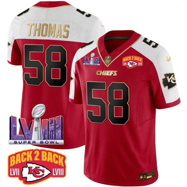 Chiefs Super Bowl LVIII & Back 2 Back Patch Vapor Jersey – All Stitched – Red Alternate – Derrick Thomas Jersey