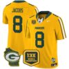 Packers 13 Time World Champions & Home Patch Vapor Limited Jersey – All Stitched – Gold – Josh Jacobs Jersey