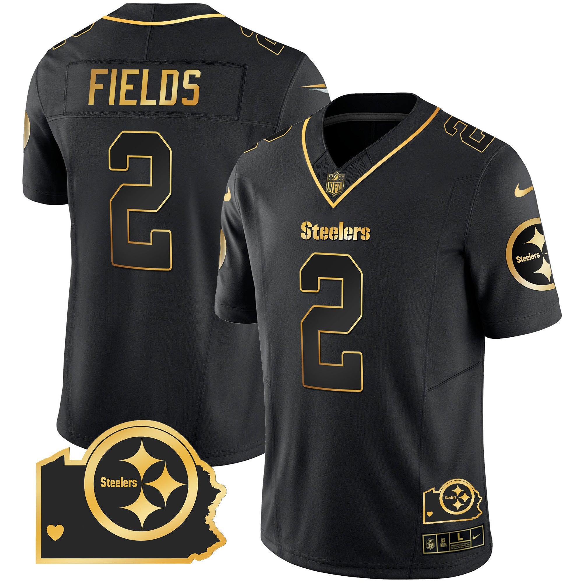 Steelers Home Patch Gold Vapor Jersey – All Stitched – Black Gold – Justin Fields Jersey