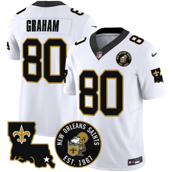 Saints EST. 1967 Patch Vapor Jersey – All Stitched – White – Jimmy Graham Jersey