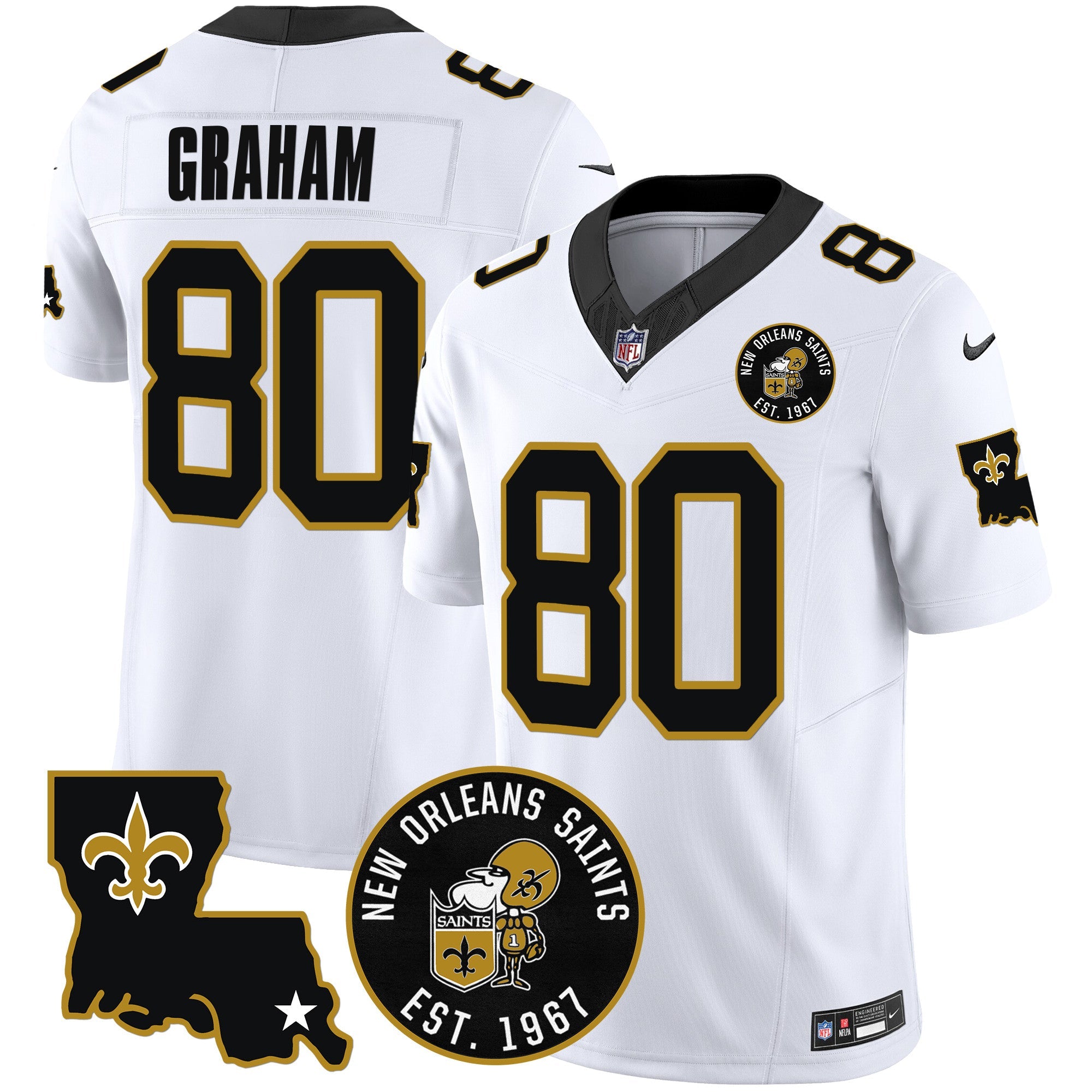 Saints EST. 1967 Patch Vapor Jersey – All Stitched – White – Jimmy Graham Jersey
