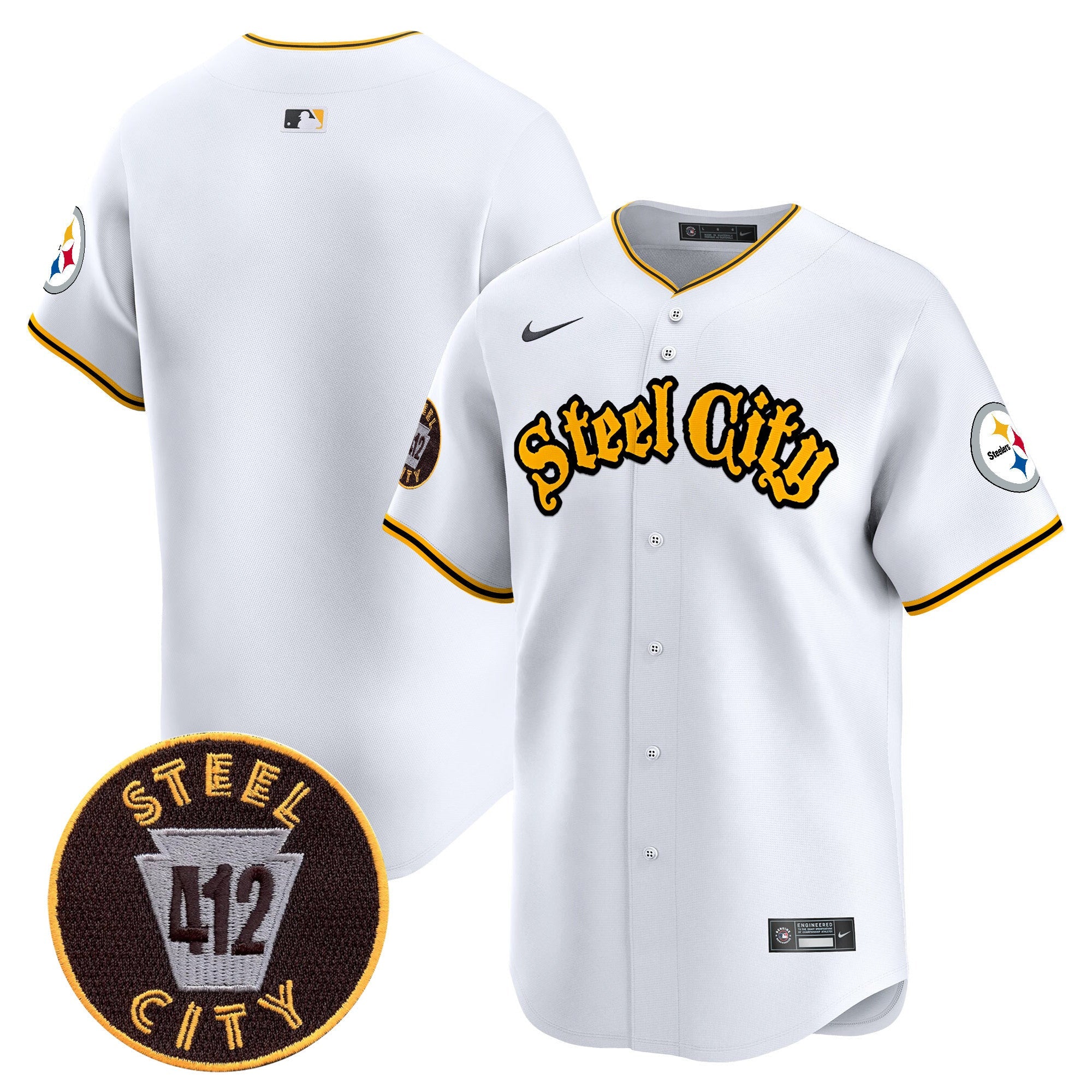 Steelers 412 Patch Vapor Premier Limited Jersey – All Stitched – White – Team Jersey