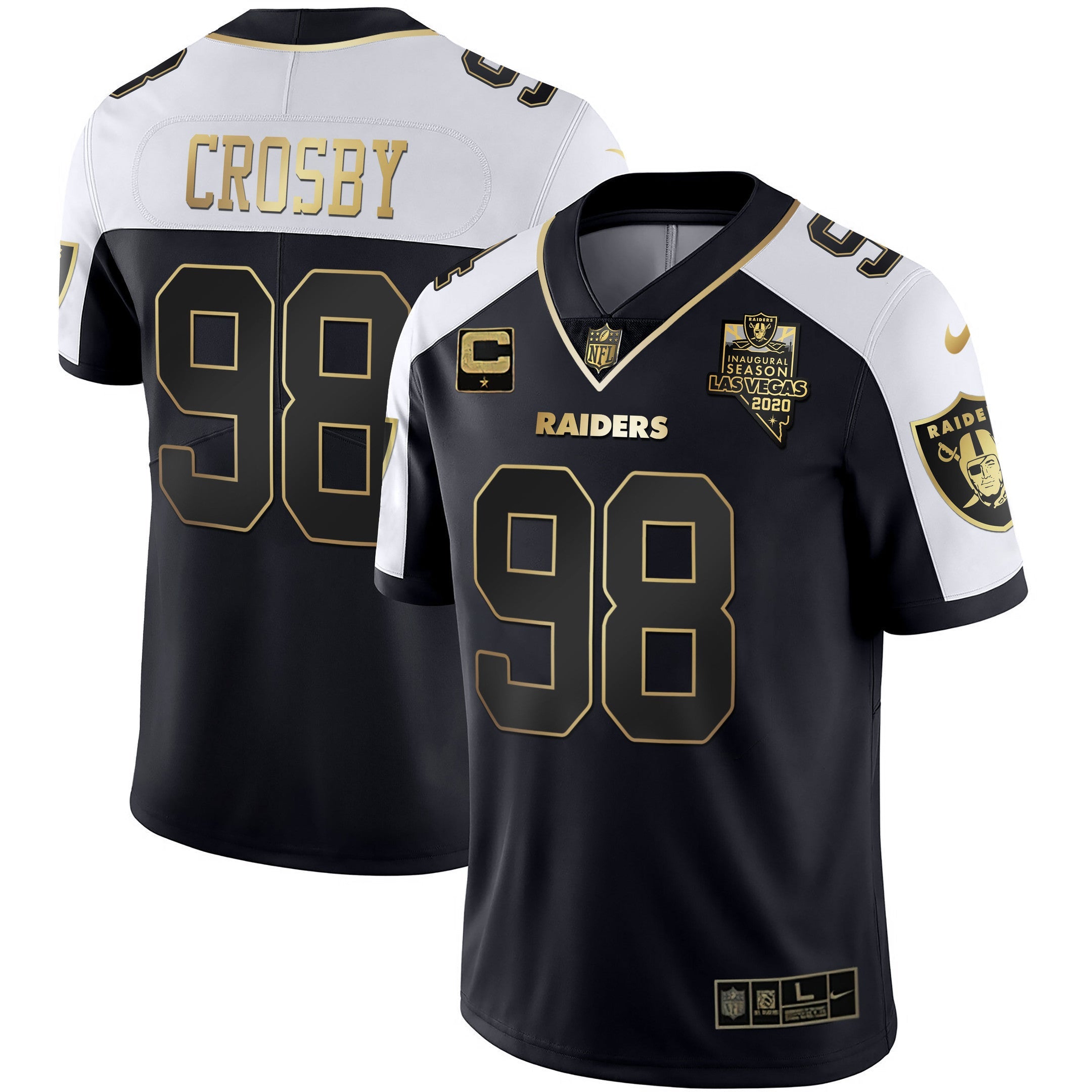 Raiders Inaugural Season Patch Gold & Split – All Stitched – Alternate – Maxx Crosby Jersey
