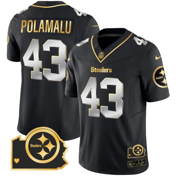 Steelers Home Patch Gold Vapor Jersey – All Stitched – Black Limited – Troy Polamalu Jersey