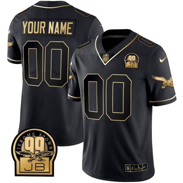 Eagles Jerome Brown Retired Patch Gold & Kelly Custom Jersey – All Stitched – Black Gold Jersey