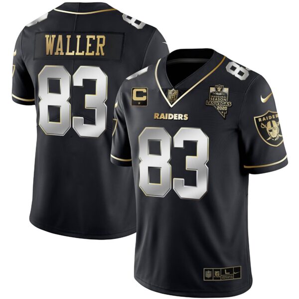 Raiders Inaugural Season Patch Gold & Split – All Stitched – Black Limited – Darren Waller Jersey