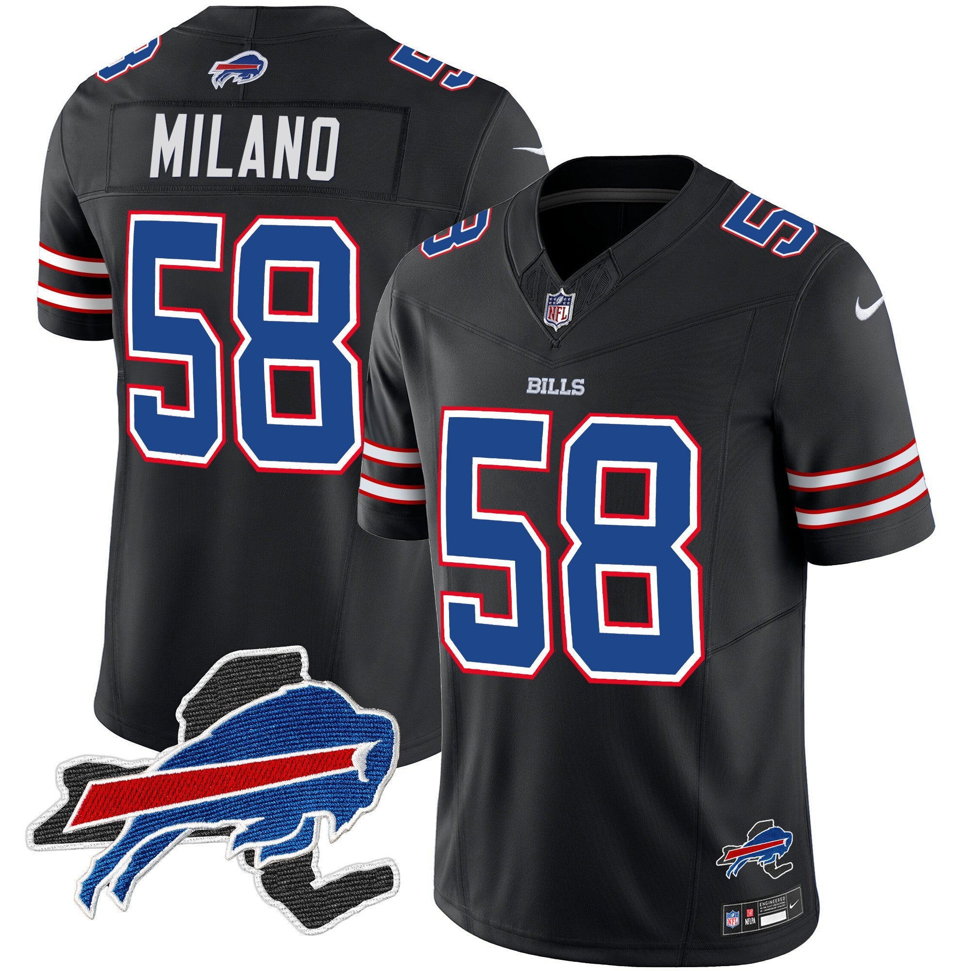 Bills New York Patch Vapor Limited Jersey – All Stitched – Black – Matt Milano Jersey