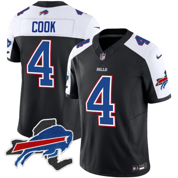 Bills New York Patch Vapor Limited Jersey – All Stitched – Black Alternate – James Cook Jersey