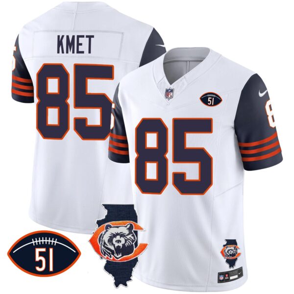 Bears Throwback Illinois Patch Vapor Jersey – All Stitched – Navy Sleeves – Cole Kmet Jersey