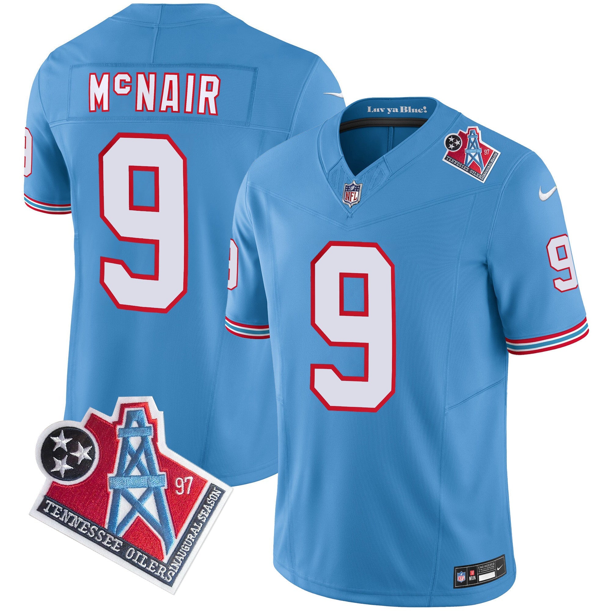 Titans 1997 Throwback Limited Vapor Jersey V2 – All Stitched – Light Blue – Steve Mcnair Jersey
