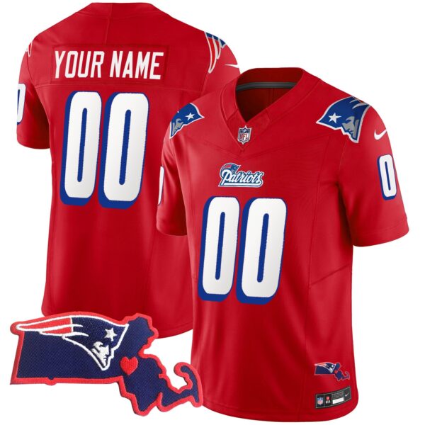 Patriots 1996 Throwback State Patch Vapor Custom Jersey – All Stitched – Red Jersey