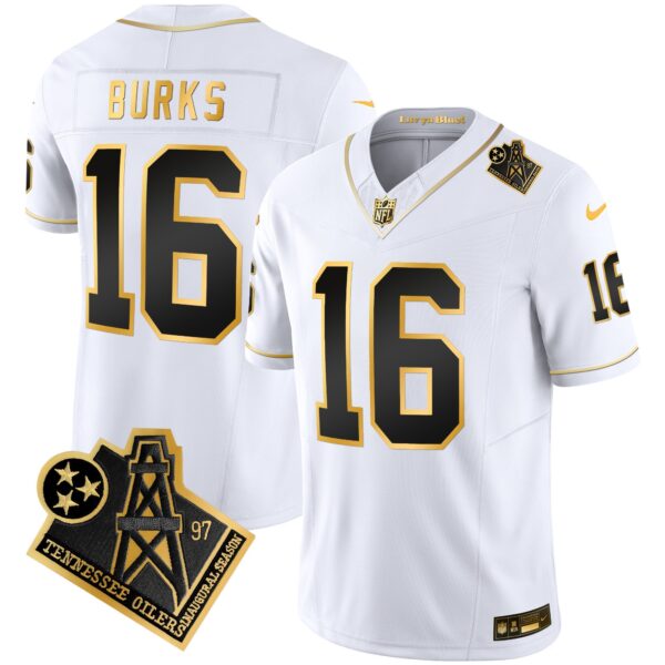 Titans 1997 Throwback Gold Vapor Jersey – All Stitched – White Gold – Treylon Burks Jersey