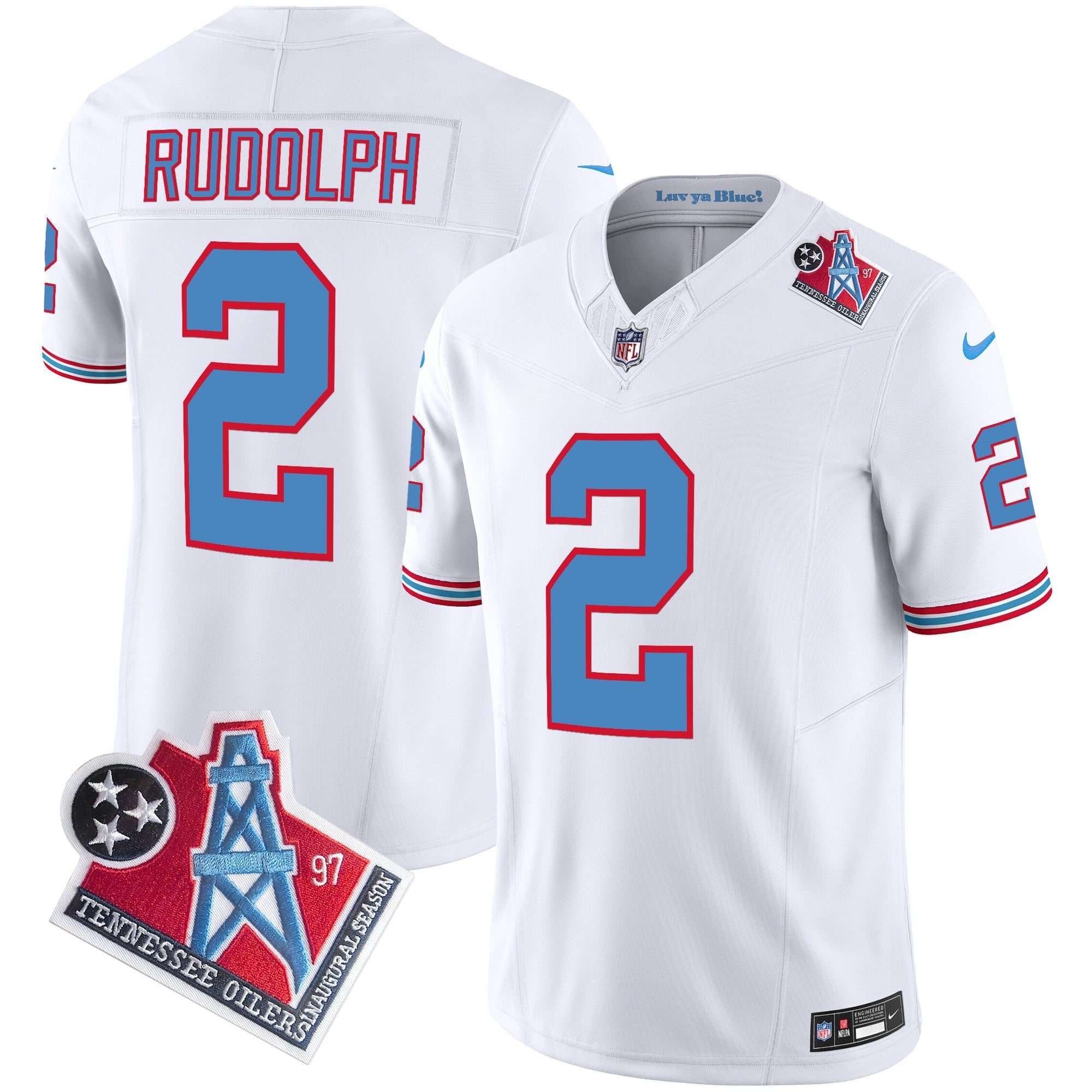 Titans 1997 Throwback Limited Vapor Jersey V2 – All Stitched – White – Mason Rudolph Jersey