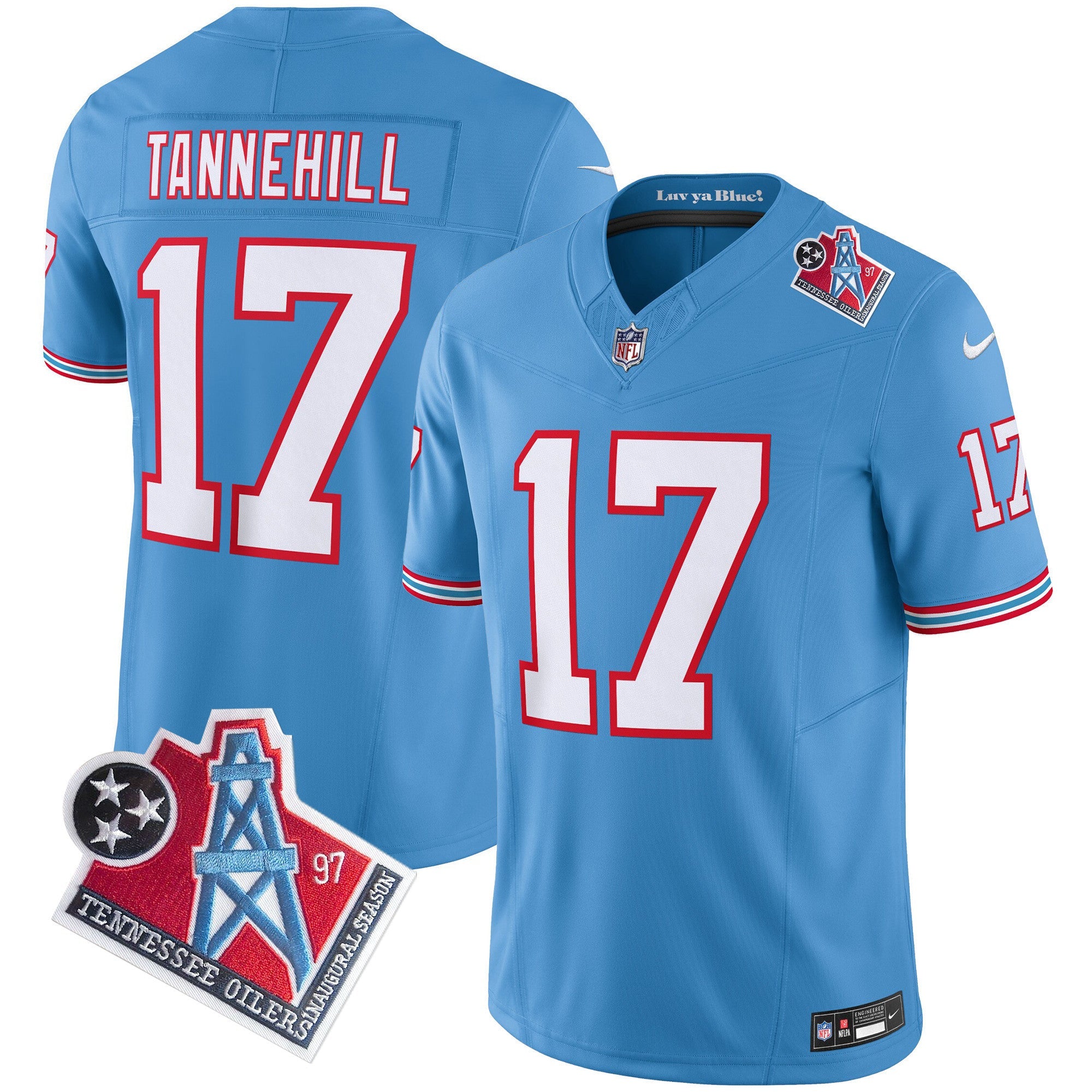 Titans 1997 Throwback Limited Vapor Jersey V2 – All Stitched – Light Blue – Ryan Tannehill Jersey