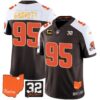 Browns #32 Jim Brown Memorial & Home Patch Gold Trim Jersey – All Stitched – Alternate – Myles Garrett Jersey