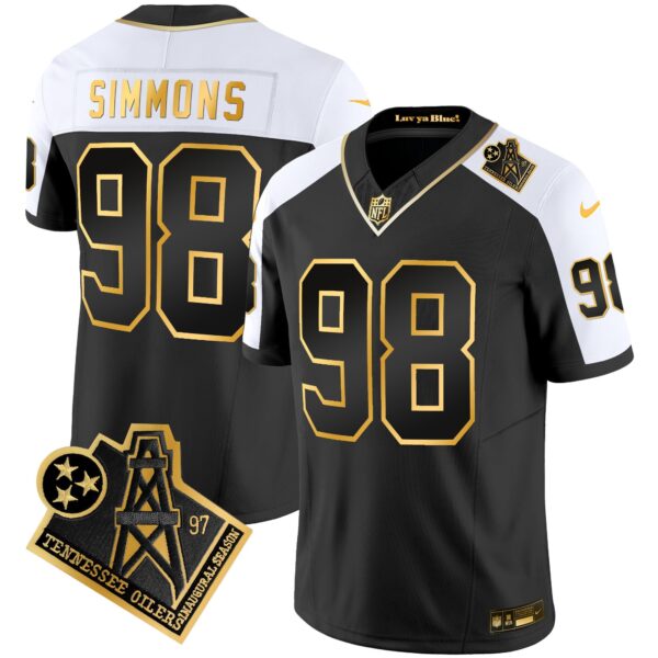 Titans 1997 Throwback Gold Vapor Jersey – All Stitched – Alternate – Jeffery Simmons Jersey