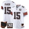 Browns #32 Jim Brown Memorial & Home Patch Jersey V3 – All Stitched – White – Joe Flacco Jersey