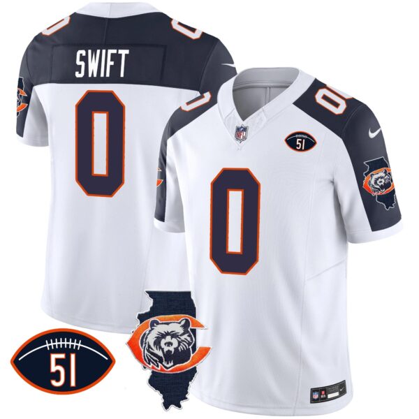 Bears Throwback Illinois Patch Vapor Jersey – All Stitched – Inverted – D’Andre Swift Jersey