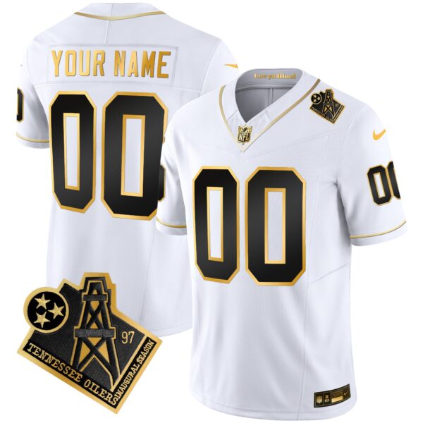 Titans 1997 Throwback Gold Vapor Custom Jersey – All Stitched – White Gold Jersey