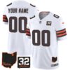 Browns #32 Jim Brown Memorial & Home Patch Custom Jersey V3 – All Stitched – White Jersey
