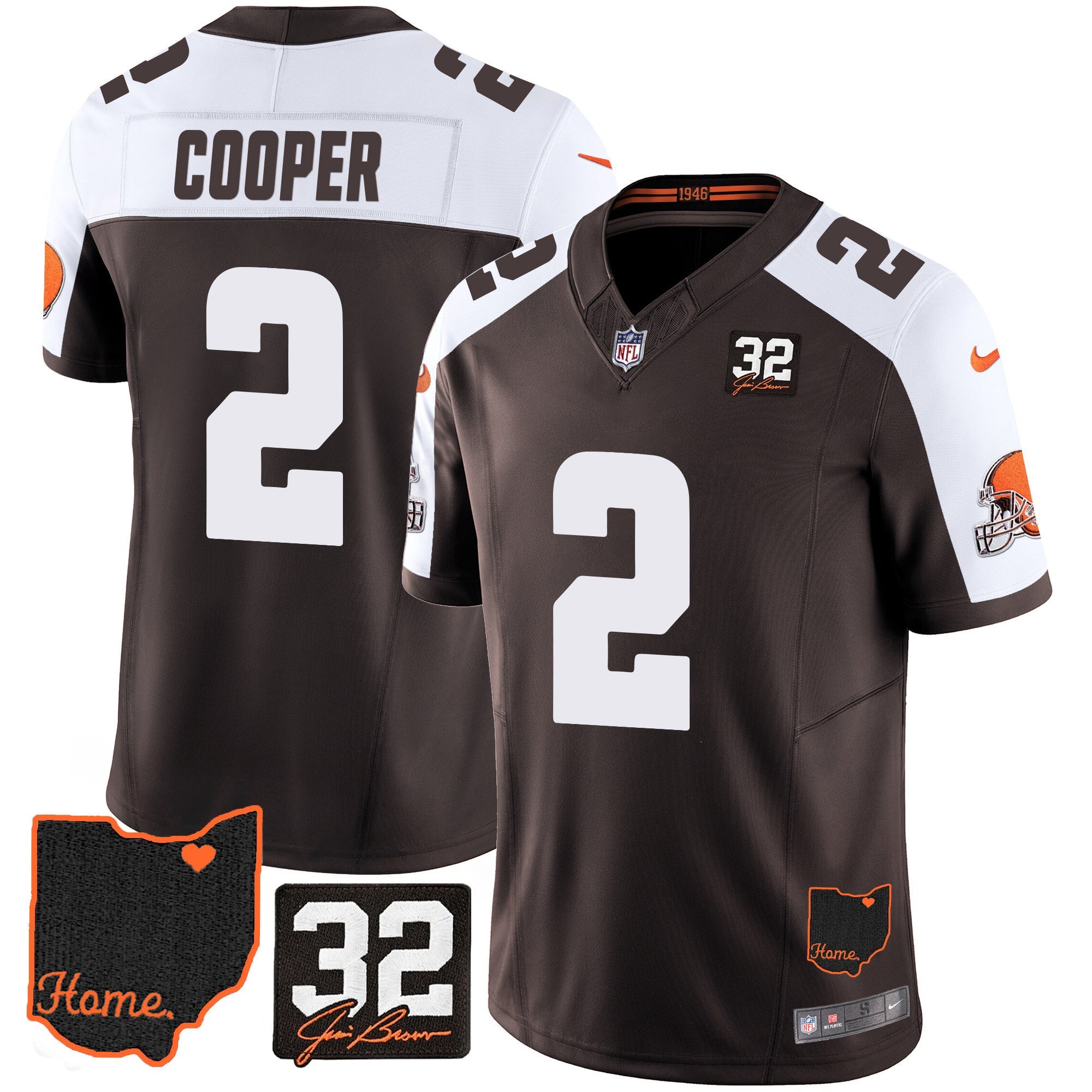 Browns #32 Jim Brown Memorial & Home Patch Jersey V3 – All Stitched – Alternate – Amari Cooper Jersey