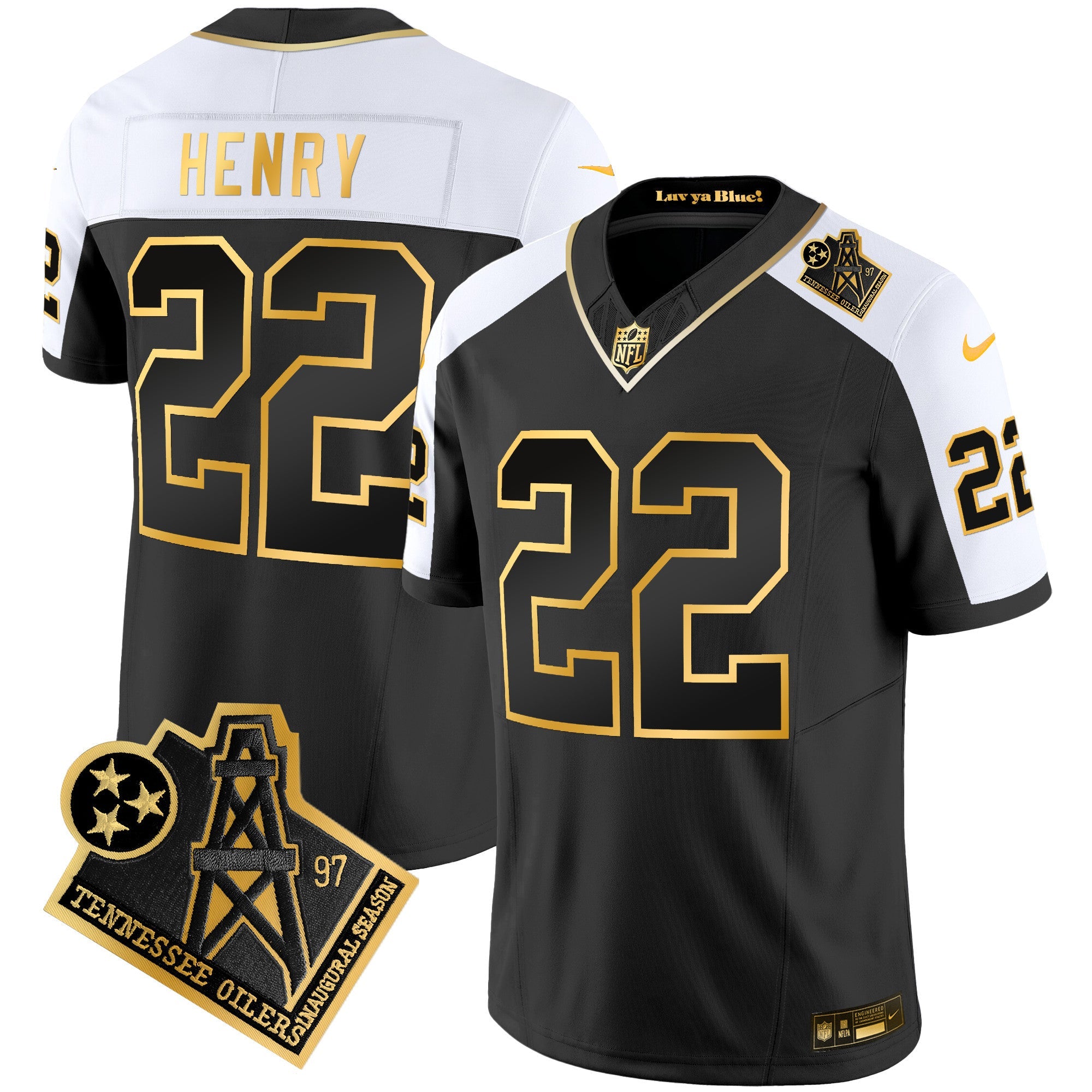 Titans 1997 Throwback Gold Vapor Jersey – All Stitched – Alternate – Derrick Henry Jersey