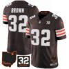 Browns #32 Jim Brown Memorial & Home Patch Jersey V3 – All Stitched – Brown – Jim Brown Jersey