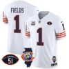 Bears Throwback Illinois Patch Vapor Jersey – All Stitched – White – Justin Fields Jersey