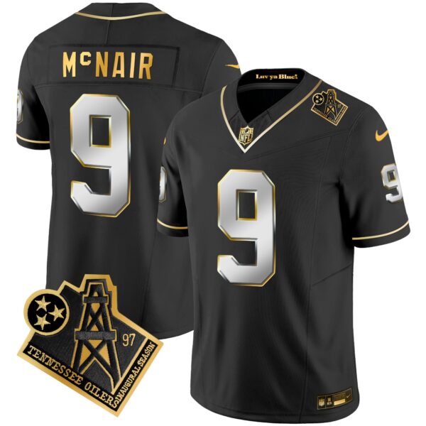 Titans 1997 Throwback Gold Vapor Jersey – All Stitched – Black Limited – Steve Mcnair Jersey