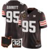 Browns #32 Jim Brown Memorial & Home Patch Jersey V3 – All Stitched – Brown – Myles Garrett Jersey