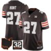Browns #32 Jim Brown Memorial & Home Patch Jersey V3 – All Stitched – Brown – Kareem Hunt Jersey