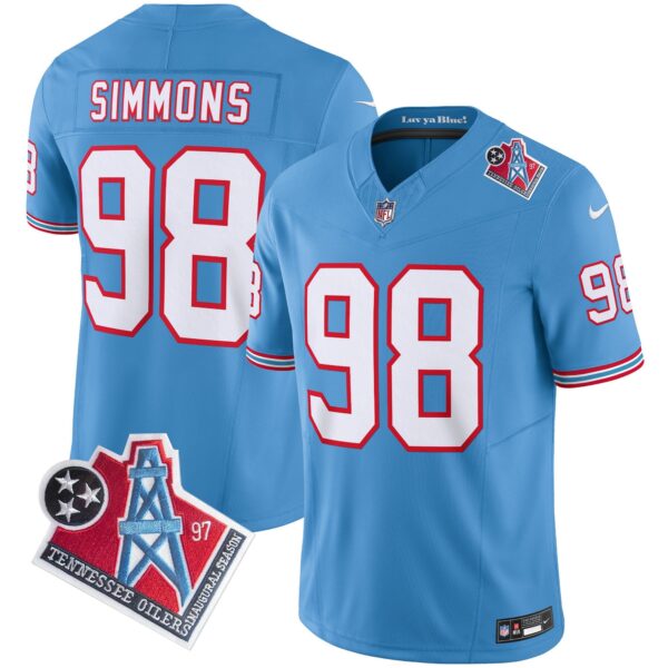 Titans 1997 Throwback Limited Vapor Jersey V2 – All Stitched – Light Blue – Jeffery Simmons Jersey