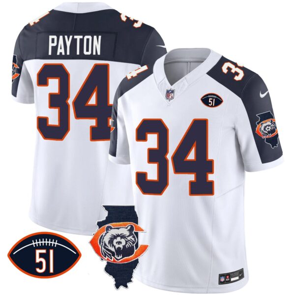 Bears Throwback Illinois Patch Vapor Jersey – All Stitched – Inverted – Walter Payton Jersey