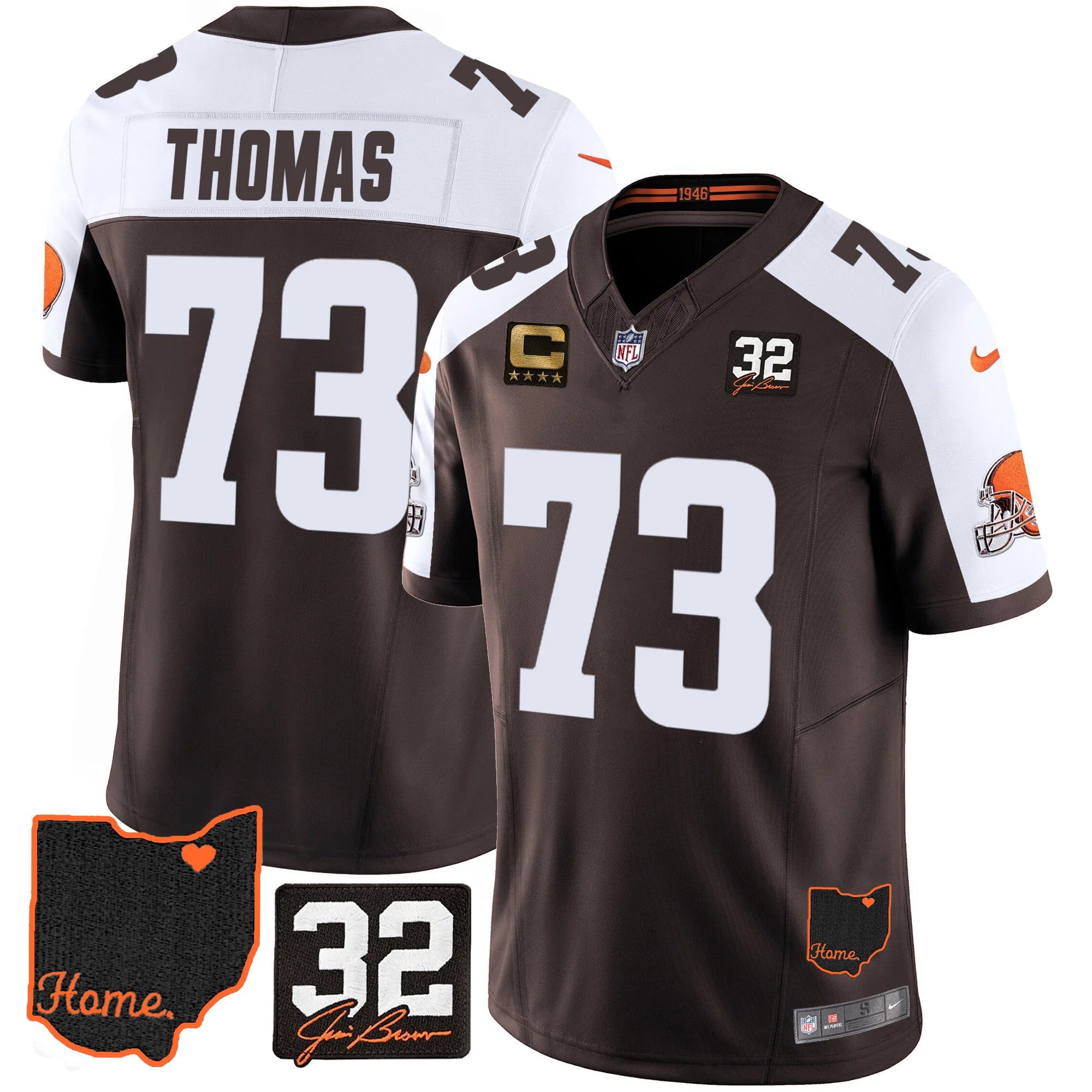 Browns #32 Jim Brown Memorial & Home Patch Jersey V3 – All Stitched – Alternate – Joe Thomas Jersey