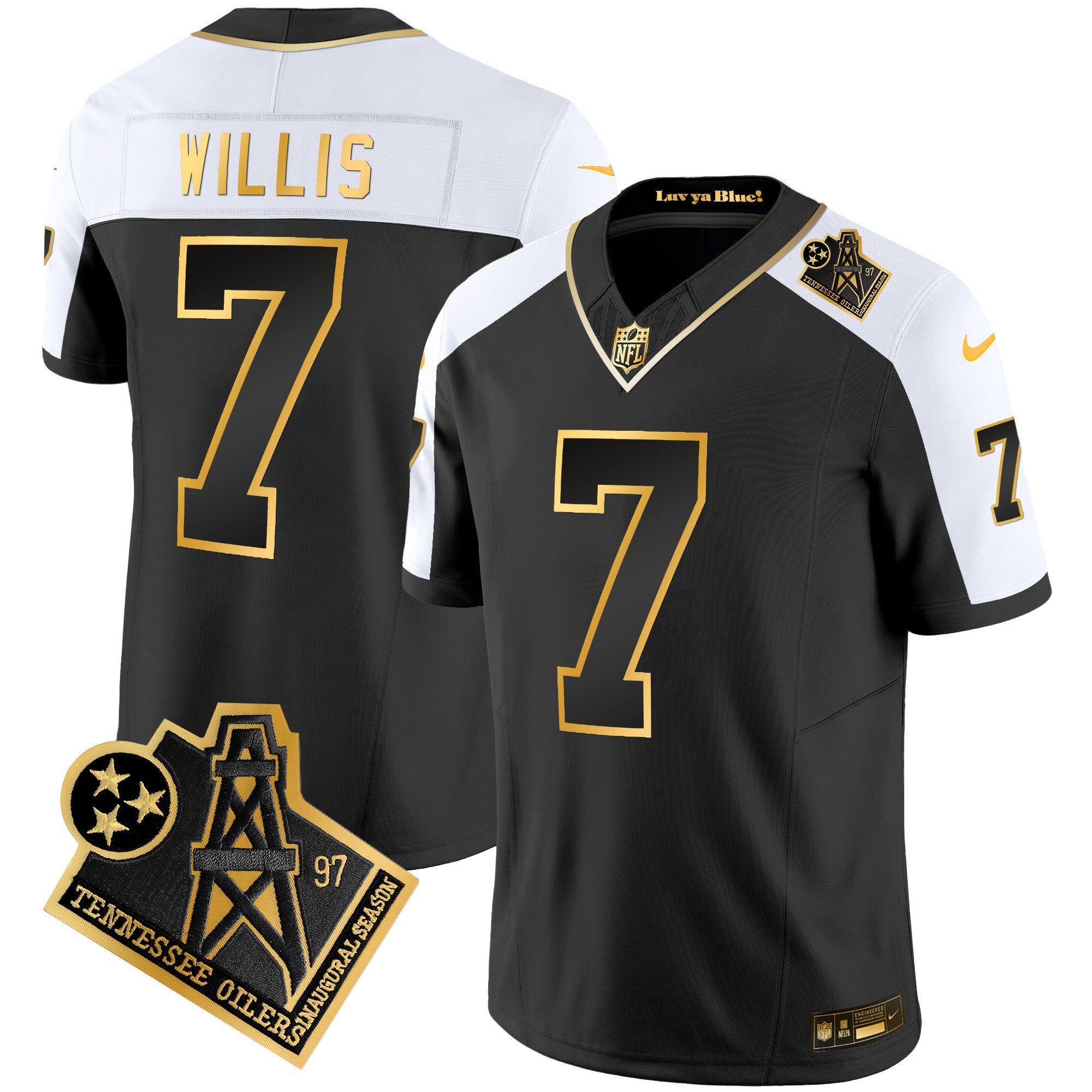 Titans 1997 Throwback Gold Vapor Jersey – All Stitched – Alternate – Malik Willis Jersey