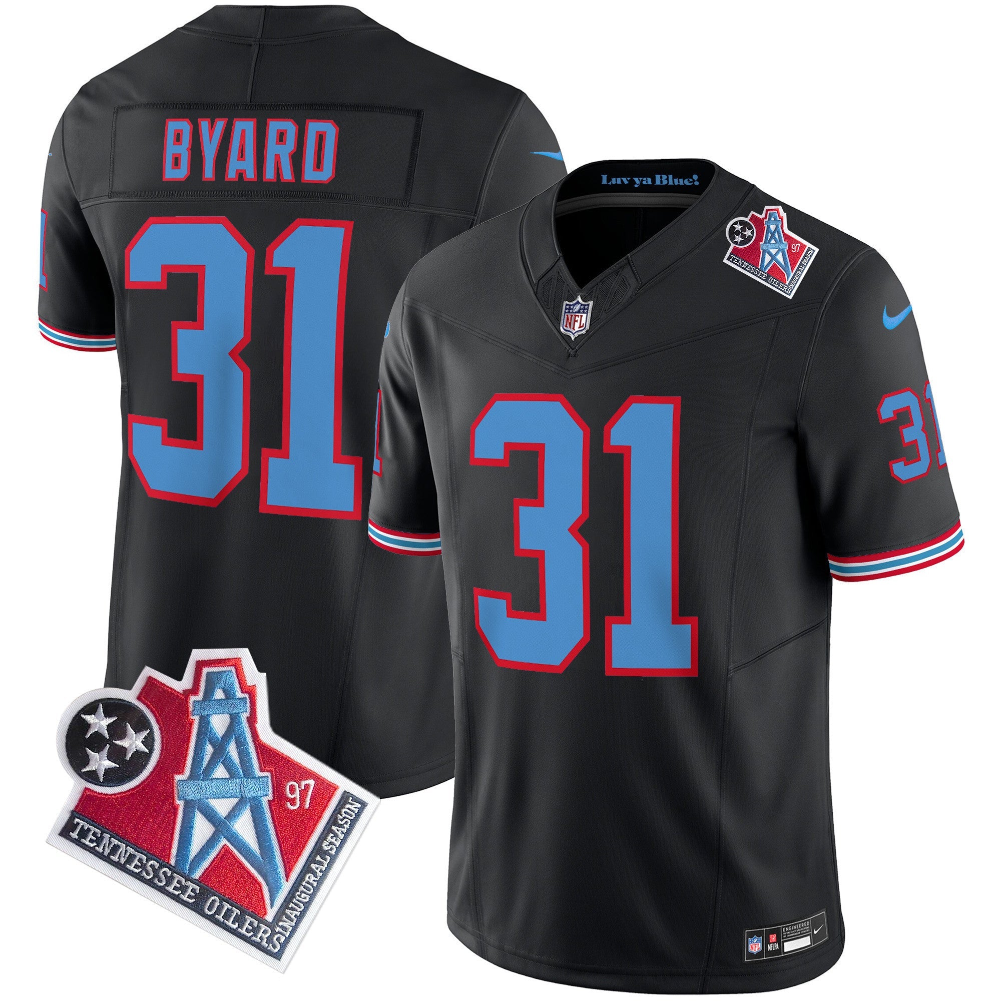 Titans 1997 Throwback Limited Vapor Jersey V2 – All Stitched – Black – Kevin Byard Jersey